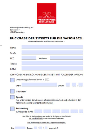 Ticket Ruckgabe Freilichtspiele Tecklenburg E V