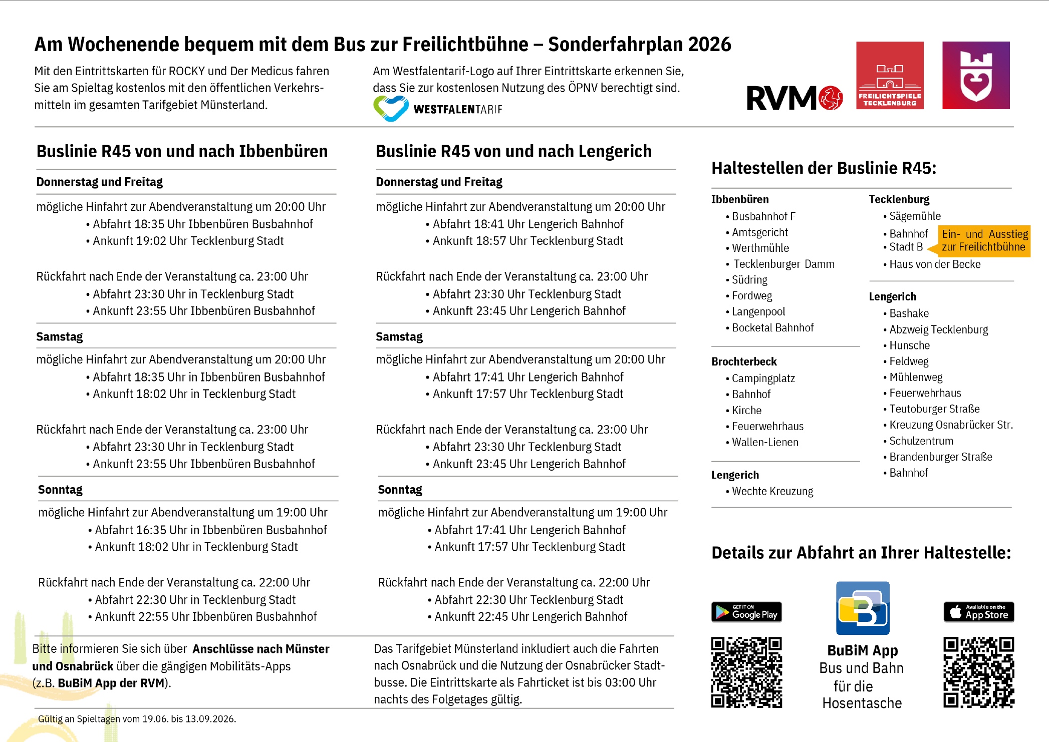 Sonderfahrplan Freilichtbühne 2026